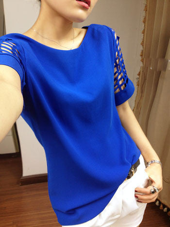 Scoop Short Sleeves Pure Color Casual Plus Size T-shirt