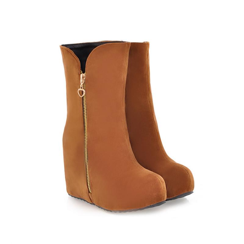 Sweet Increased Wedge Side Zipper PU Boots