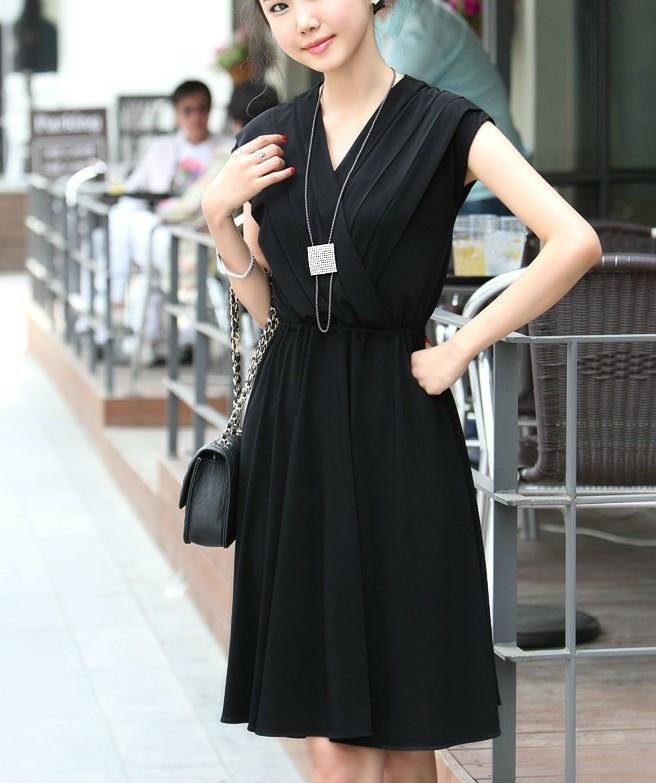 V-Neck Cap Sleeve Pleated Short Dress - Meet Yours Fashion - 10