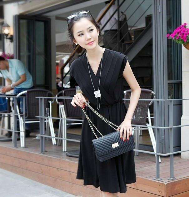 V-Neck Cap Sleeve Pleated Short Dress - Meet Yours Fashion - 4