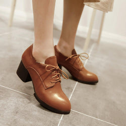 British Leisure Style Lace Up Chunky Heel Shoes