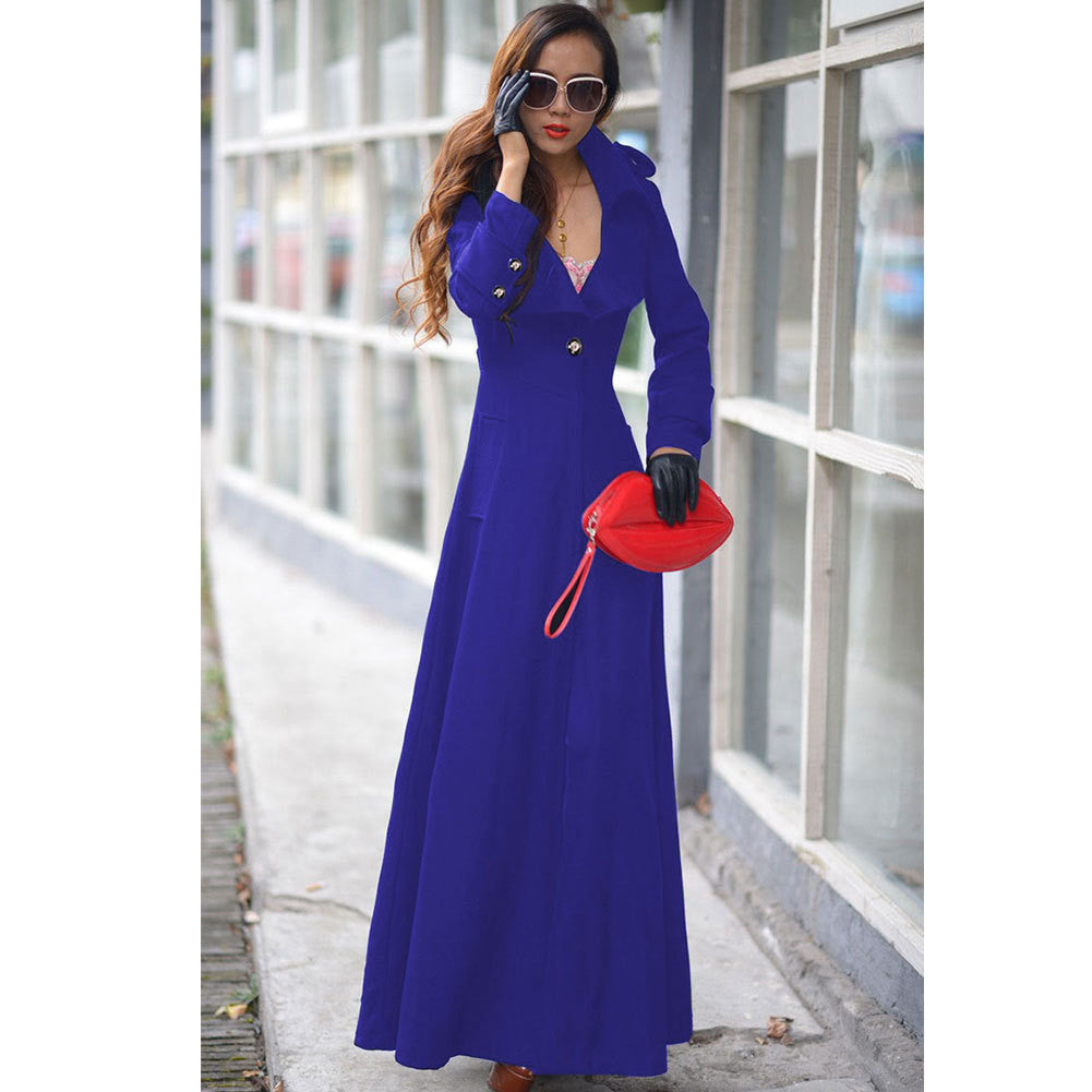 Turn-down Collar Woolen Slim Full Length Coat - May Your Fashion - 6