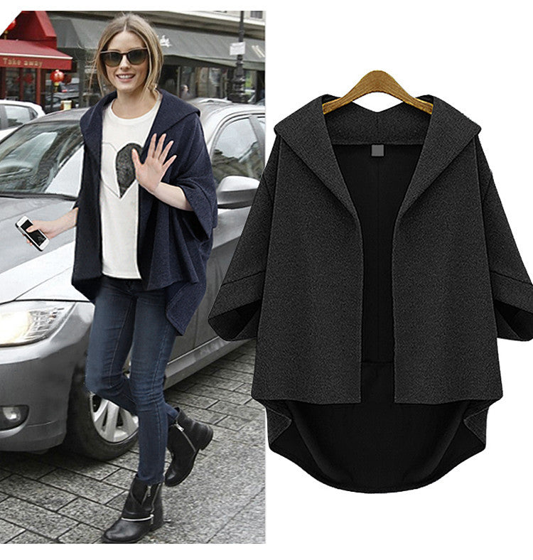 Solid 3/4 Sleeves Cardigan Batwing Plus Size Coat - May Your Fashion - 5