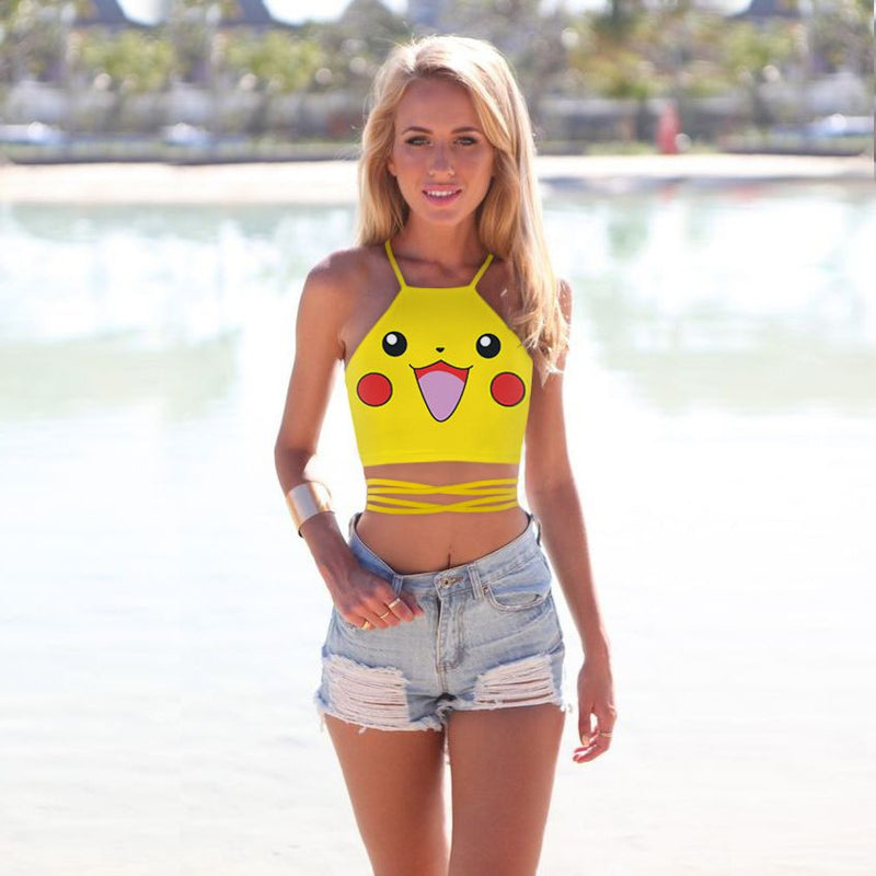 Cute Flower Print Backcross Bandage Backless Strap Crop Top - May Your Fashion - 4