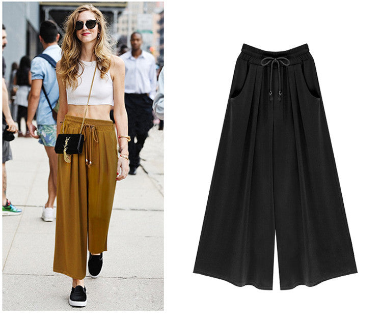 Drawstring Loose Wide Leg Casual Plus Size 9/10 Pants