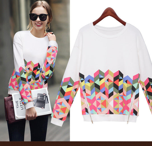 Trendy Print Scoop Pullover Light Slim Sweatshirt - May Your Fashion - 2