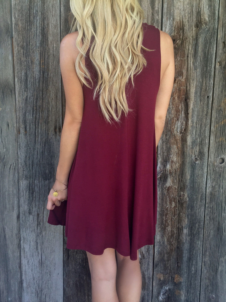 Pure Color O-neck Sleeveless Loose Short Dress