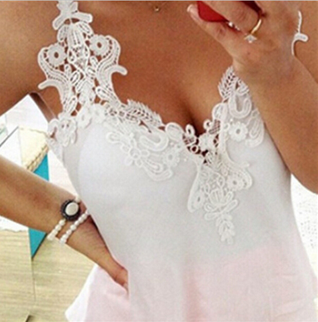 Lace Splicing Chiffon Strap Blouse - MeetYoursFashion - 2