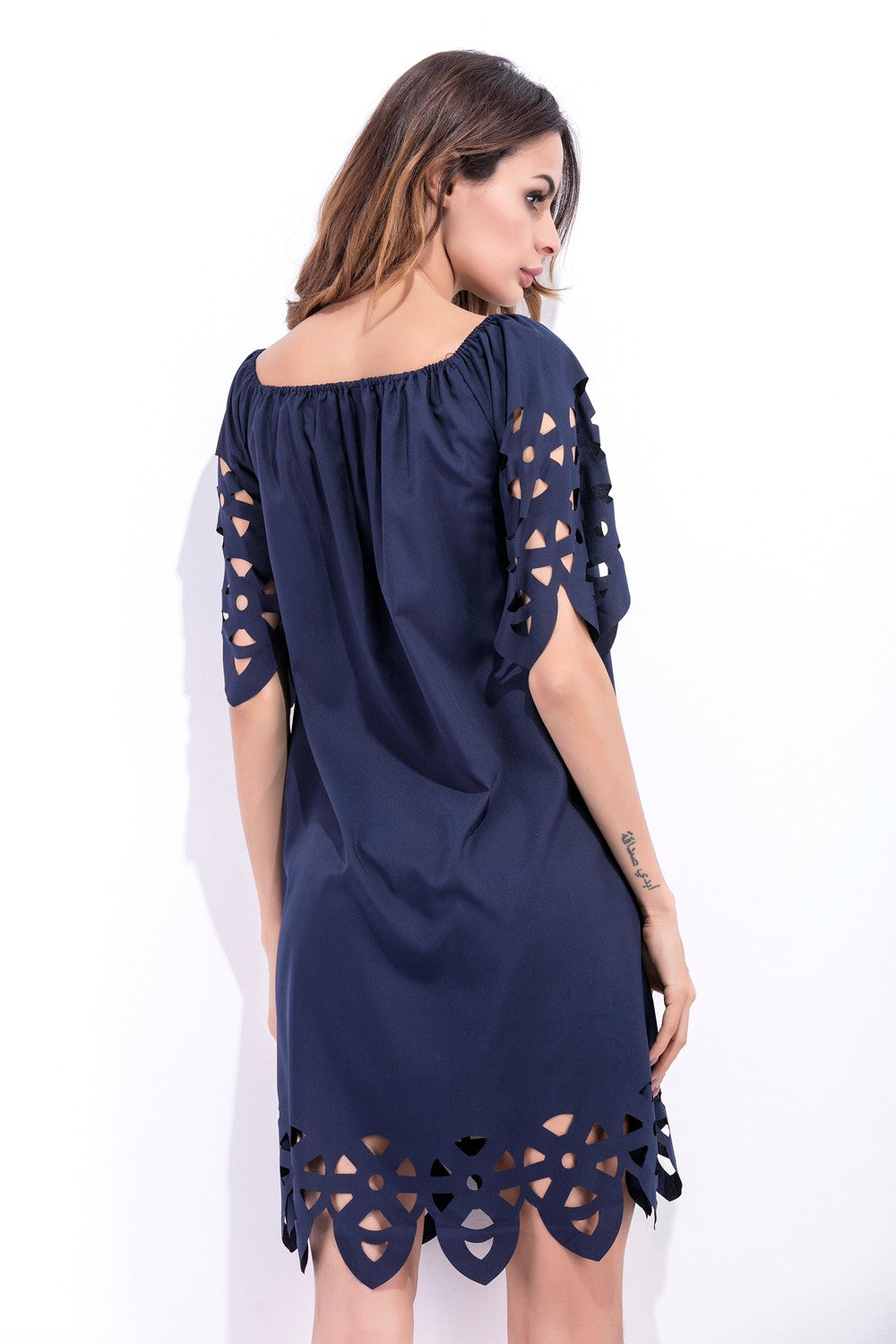 Off Shoulder Half Sleeves Loose Beach Knee-length Dress