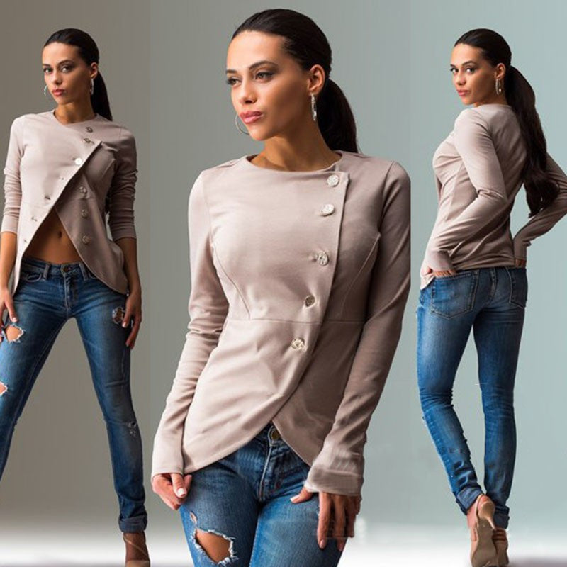Lean Button Pure Color Split Short Slim Outwear
