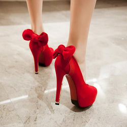 Sexy Bride Red Wedding Bowknot High Heels Shoes