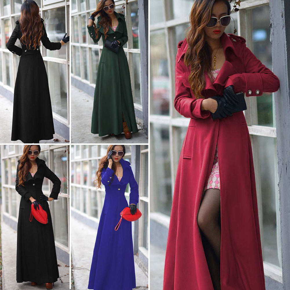 Turn-down Collar Woolen Slim Full Length Coat - May Your Fashion - 2