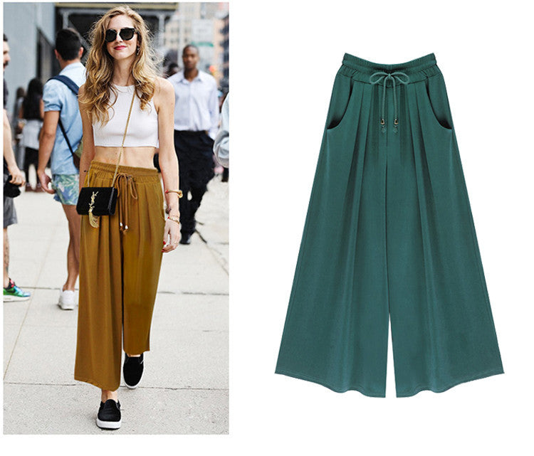 Drawstring Loose Wide Leg Casual Plus Size 9/10 Pants