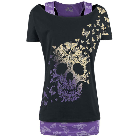 Skull Print Short Sleeves T-shirt with Tank Top Two Pieces Set