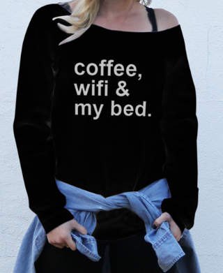 Shoulder Letter Flower Print Casual Fashion Sweatshirt