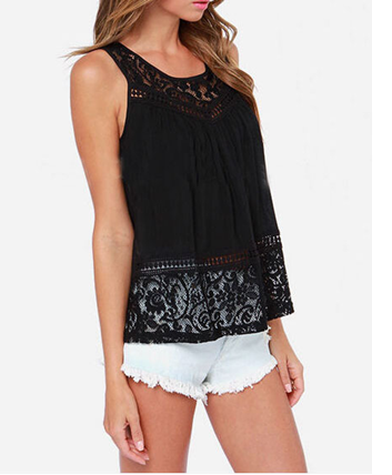 Sleeveless Scoop Lace Patchwork Spilt Crochet Blouse - May Your Fashion - 1