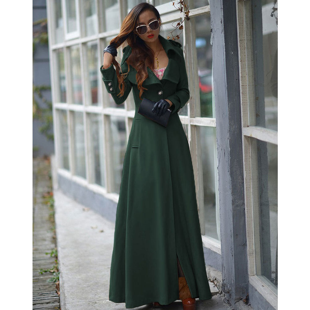 Turn-down Collar Woolen Slim Full Length Coat - May Your Fashion - 7
