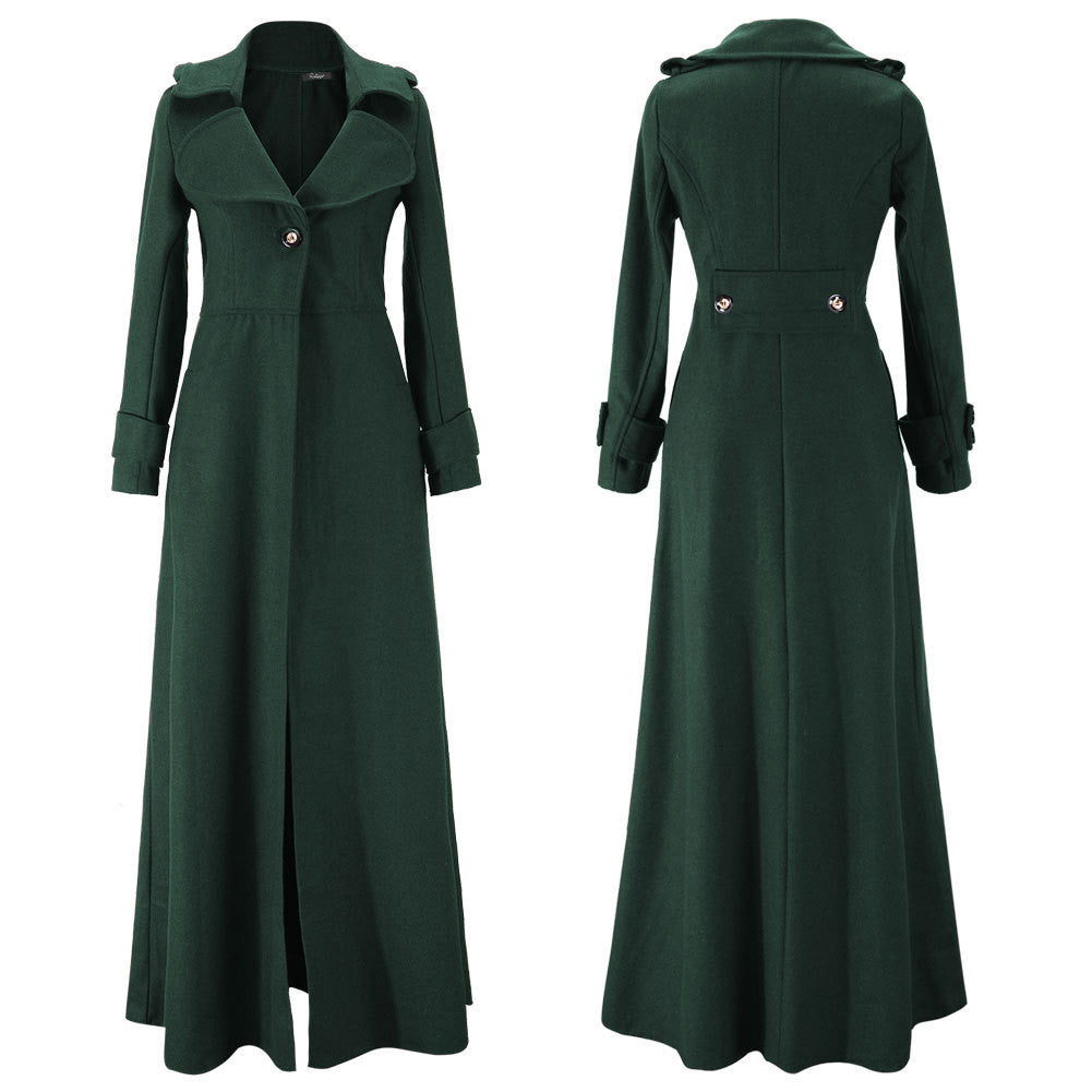 Turn-down Collar Woolen Slim Full Length Coat - May Your Fashion - 11