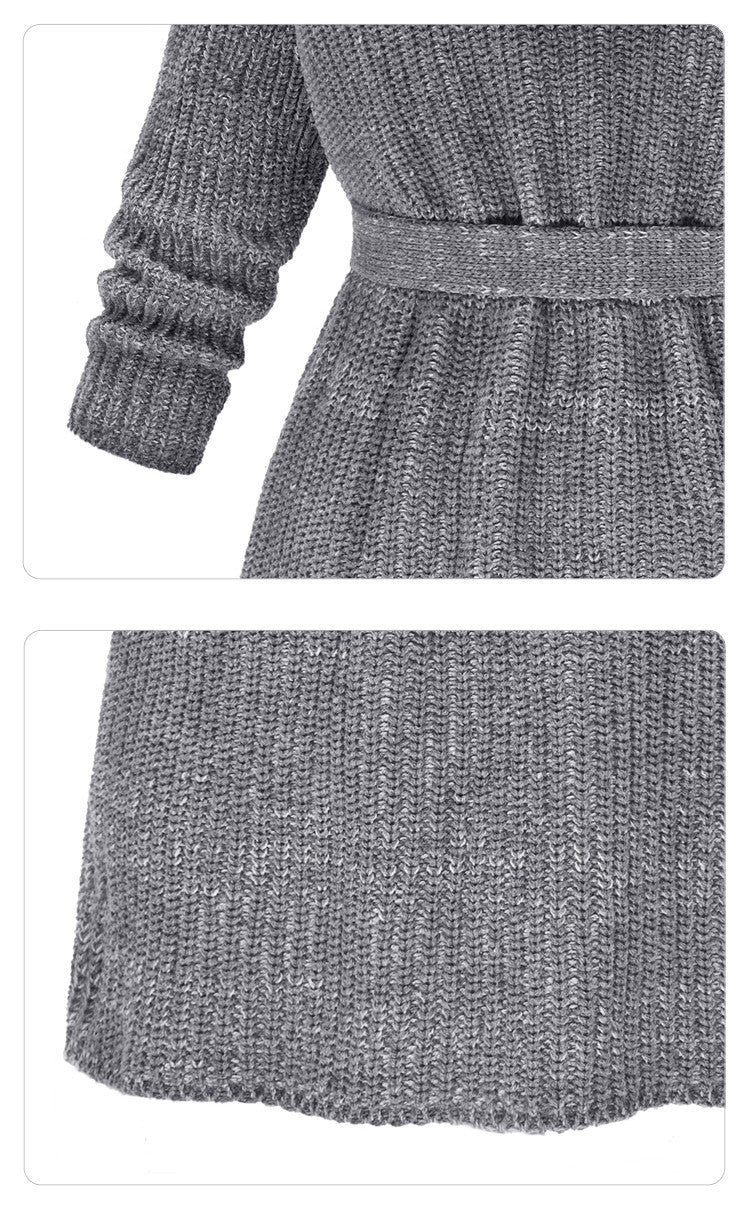 Hooded Thick Belt Pockets Cardigan Long Sweater