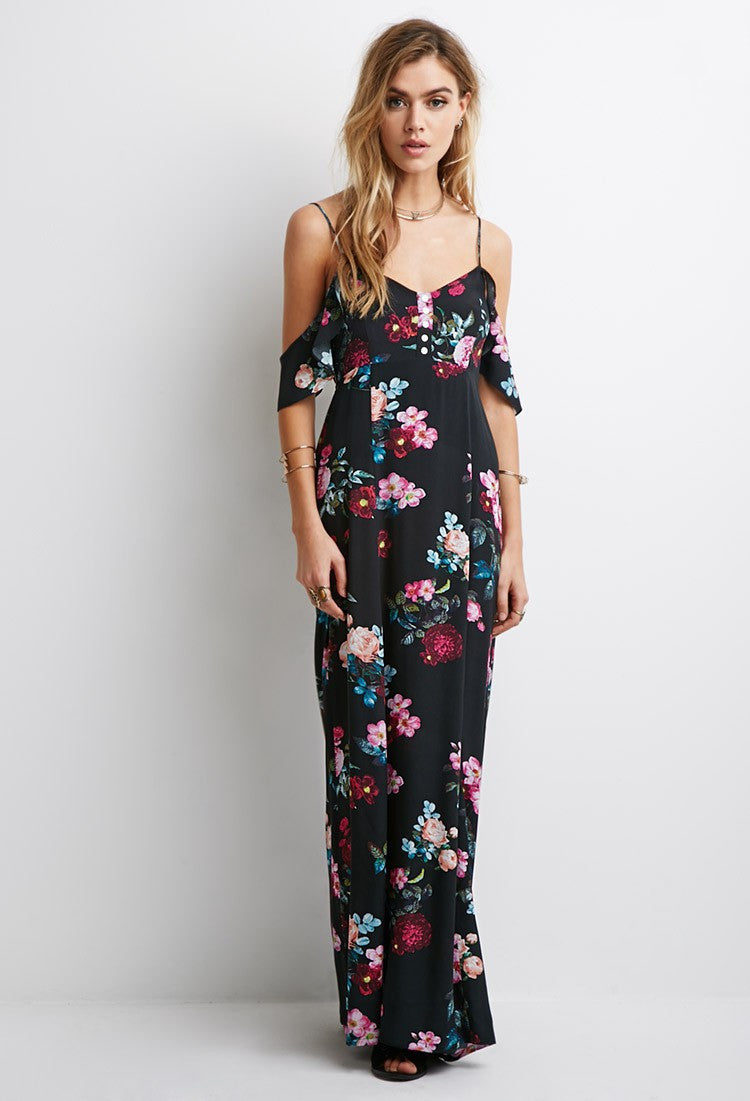 Spaghetti Strap Print Floor-length Sleeveless Dress