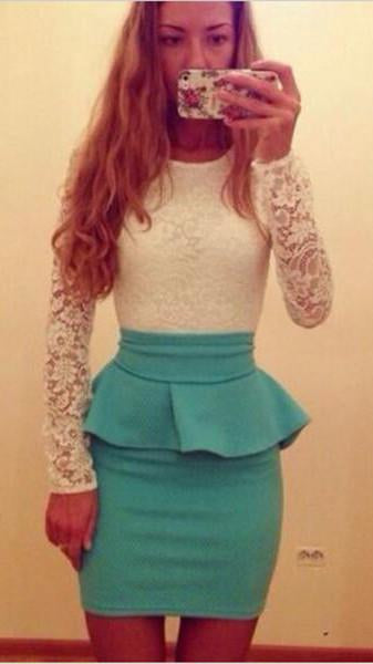 Long Sleeve Lace Splicing Bodycon Slim Fitting Short Dress - Meet Yours Fashion - 3