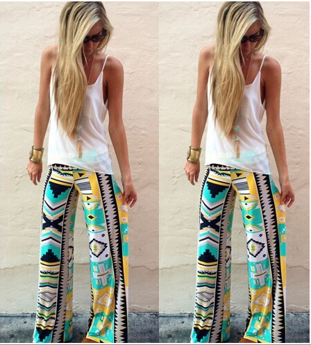 Bohemian Style Print Wide Leg Regular Pants