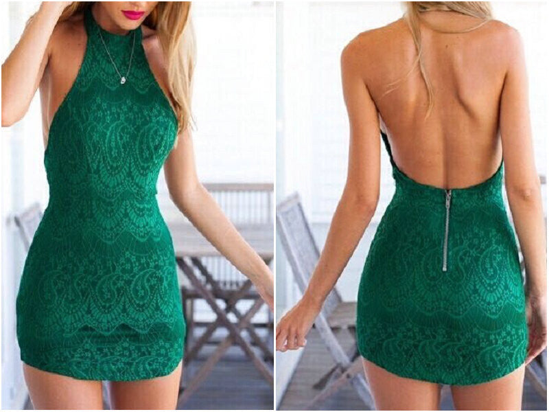 Halter Bodycon Lace Backless Sleeveless Sexy Short Dress