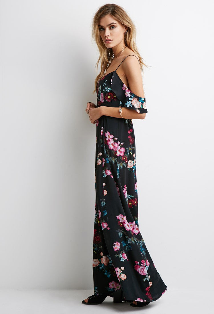 Spaghetti Strap Print Floor-length Sleeveless Dress