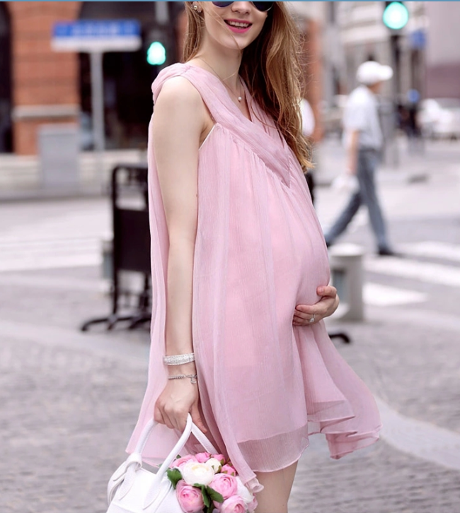 Chiffon Sleeveless Loose V-neck Short Maternity Dress - Meet Yours Fashion - 4