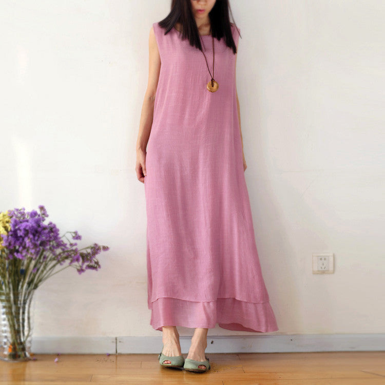 Pure Color Loose O-neck Sleeveless Long Dress - May Your Fashion - 2
