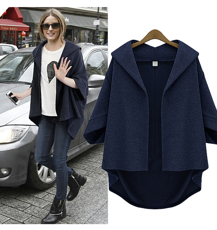 Solid 3/4 Sleeves Cardigan Batwing Plus Size Coat - May Your Fashion - 4
