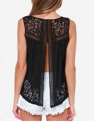 Sleeveless Scoop Lace Patchwork Spilt Crochet Blouse - May Your Fashion - 4