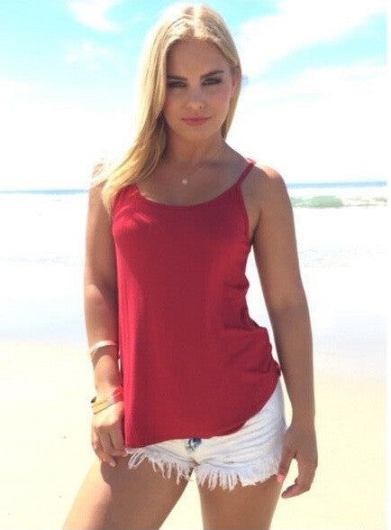 Spaghetti Strap Back Cross Slim Scoop Pure Color Sexy Vest