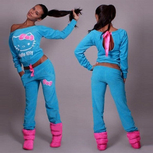 Hello Kitty Print T-shirt Pants Activewear Two Pieces Sports Suit - May Your Fashion - 2
