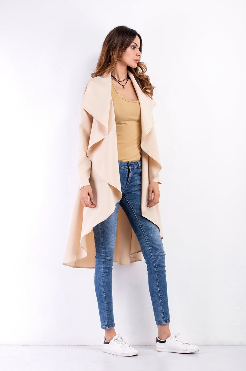 Hooded Irregular Long Sleeves Pure Color Wool Coat（Extra large code）