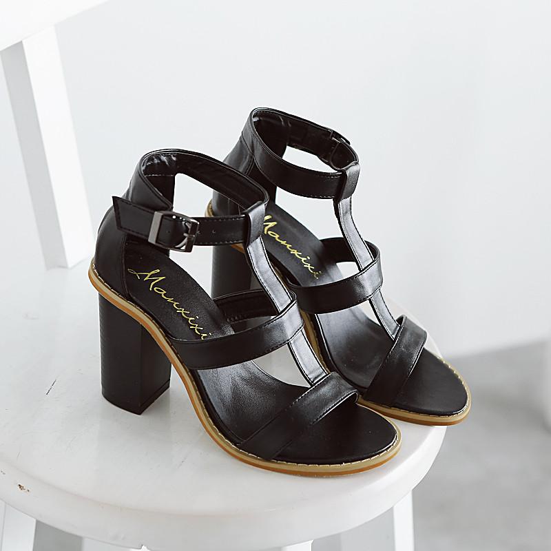Roman T Strap Hollow Out Buckles Peep-Toe Sandals