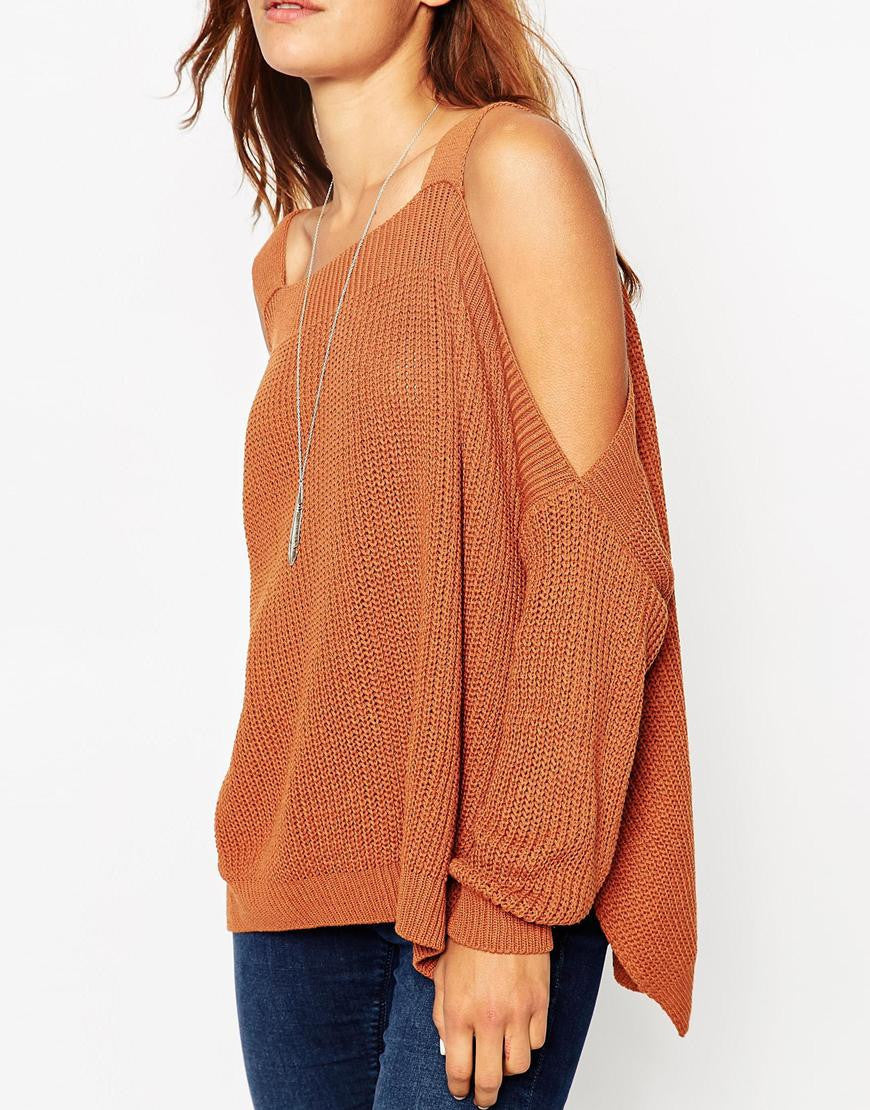 Fashion Sexy Dew Shoulder Irregular Loose Sweater