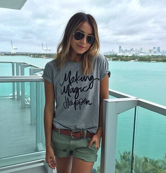 Letters Flower Print Casual Scoop Fashion Girls' T-shirt - May Your Fashion - 1