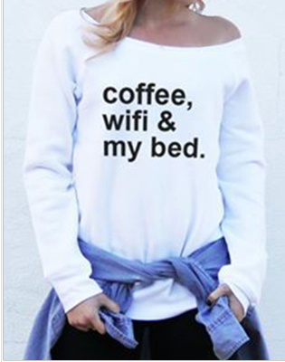Shoulder Letter Flower Print Casual Fashion Sweatshirt