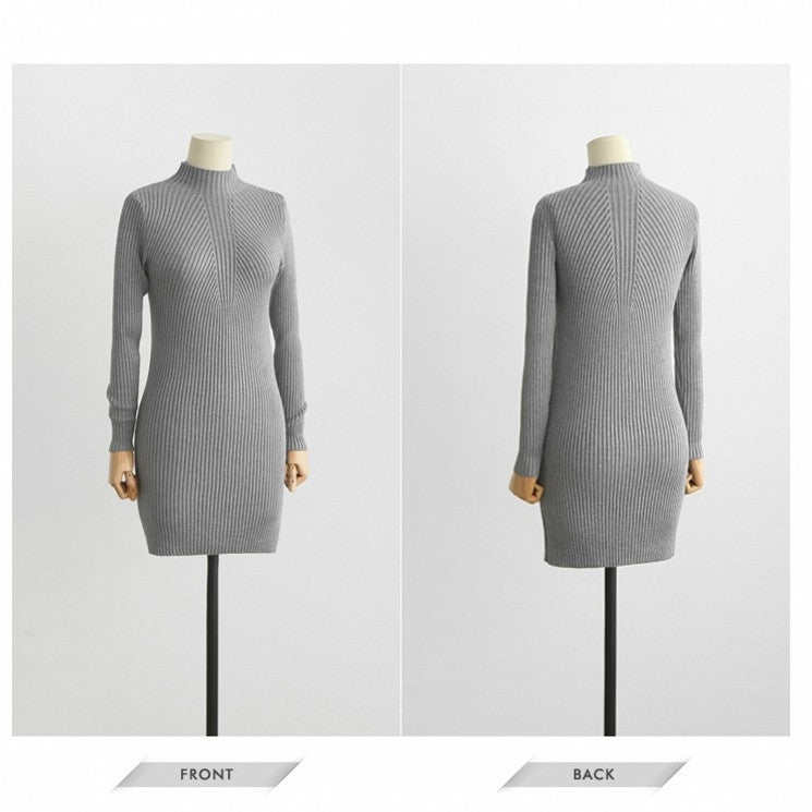 High Neck Bodycon Knitting Sweater Dress