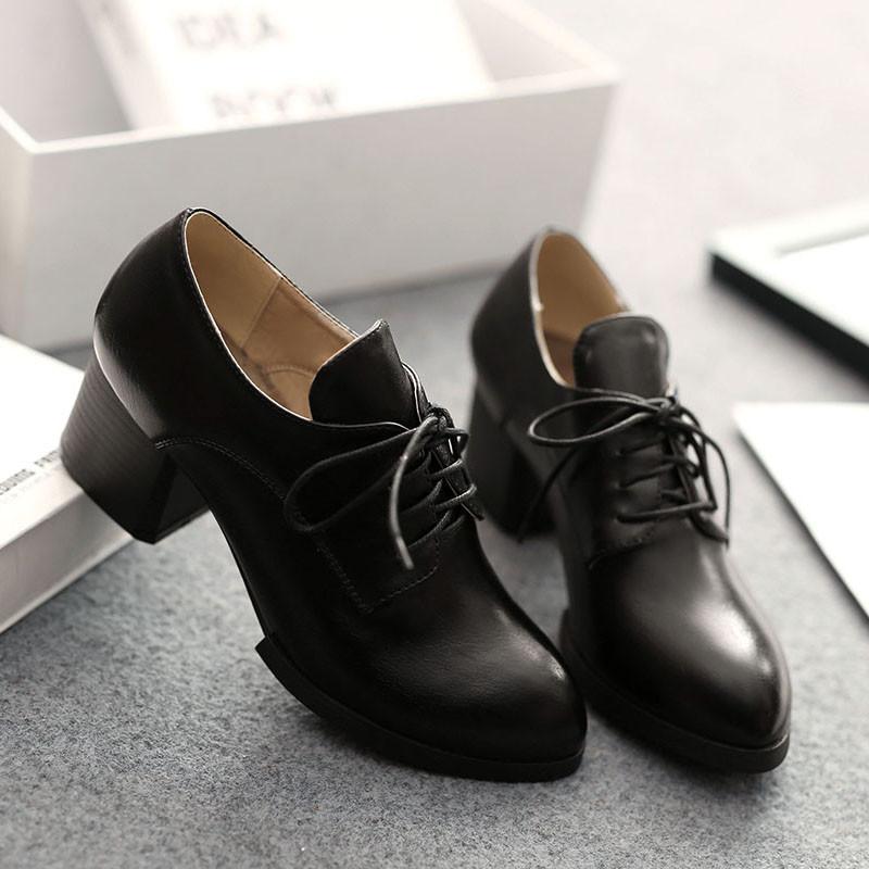 British Leisure Style Lace Up Chunky Heel Shoes