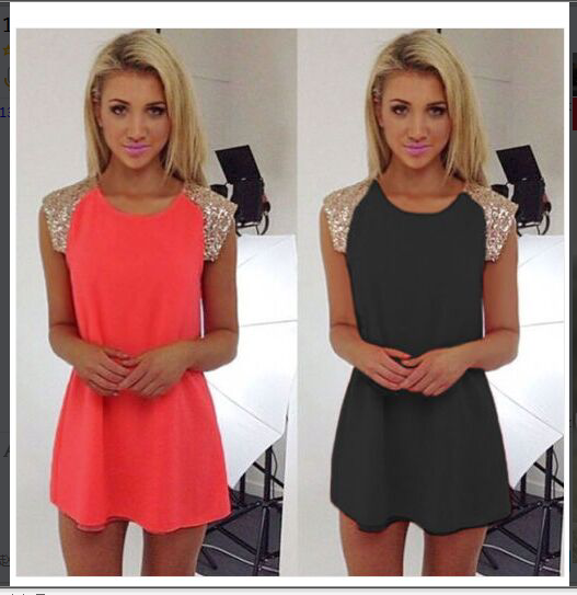 Sleeveless Scoop Splicing Sequins Loose Short Dress