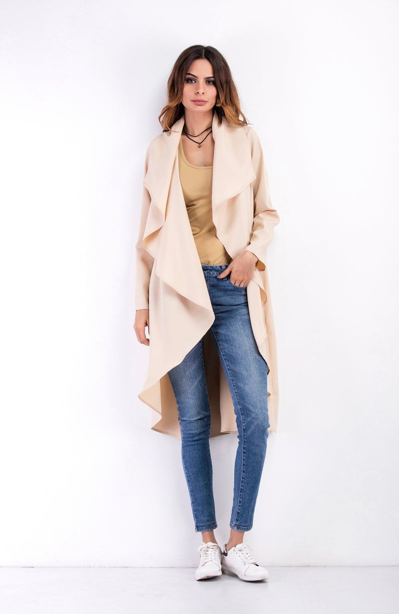 Hooded Irregular Long Sleeves Pure Color Wool Coat（Extra large code）