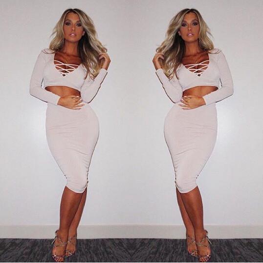 Bandage Crop Top and Bodycon Skirt Dress Suit - MeetYoursFashion - 4