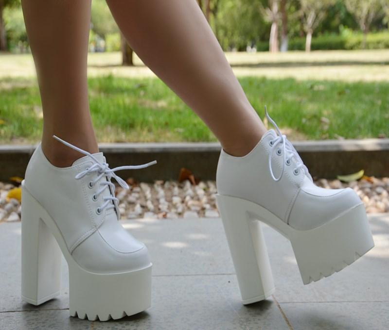 Lace-up PU Chunky Heel Platform Super High Heels Ankle Boots