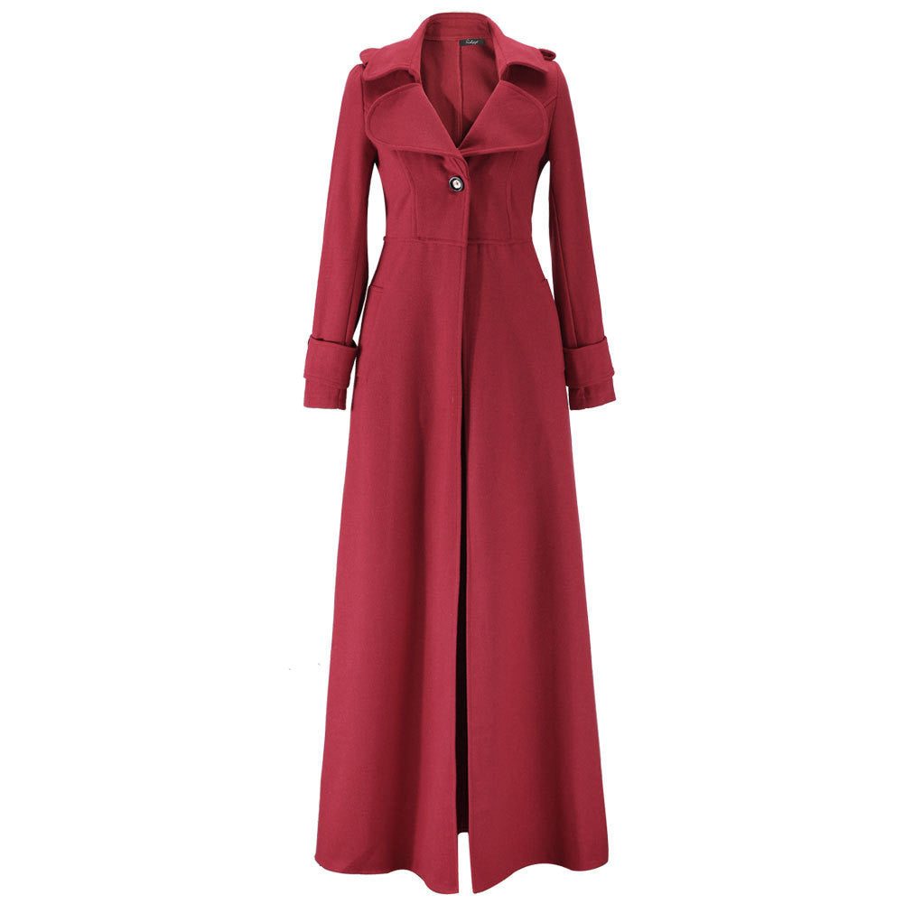Turn-down Collar Woolen Slim Full Length Coat - May Your Fashion - 8