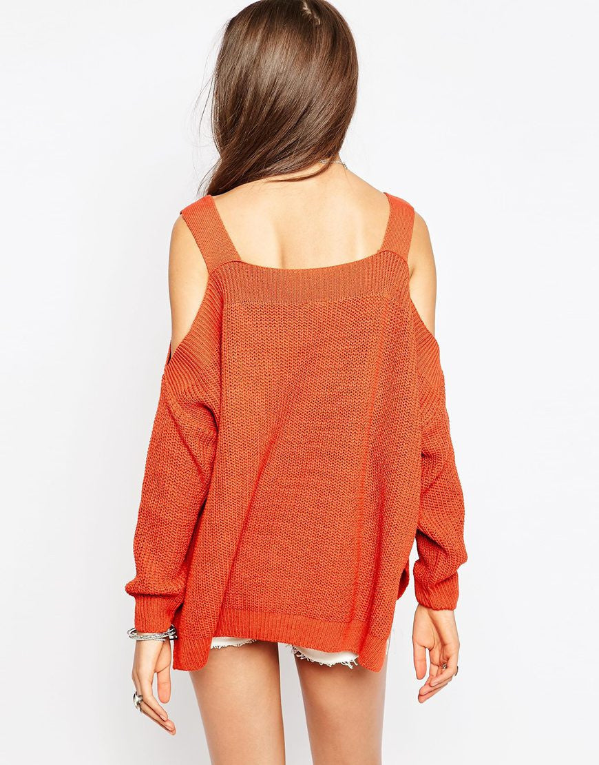 Fashion Sexy Dew Shoulder Irregular Loose Sweater