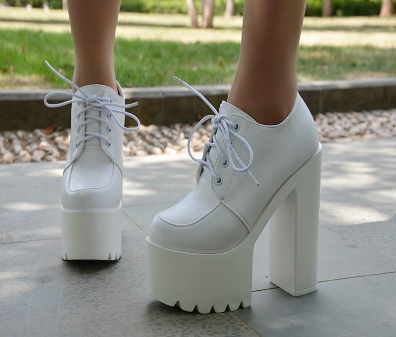 Lace-up PU Chunky Heel Platform Super High Heels Ankle Boots