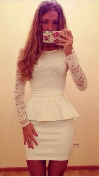 Long Sleeve Lace Splicing Bodycon Slim Fitting Short Dress - Meet Yours Fashion - 2