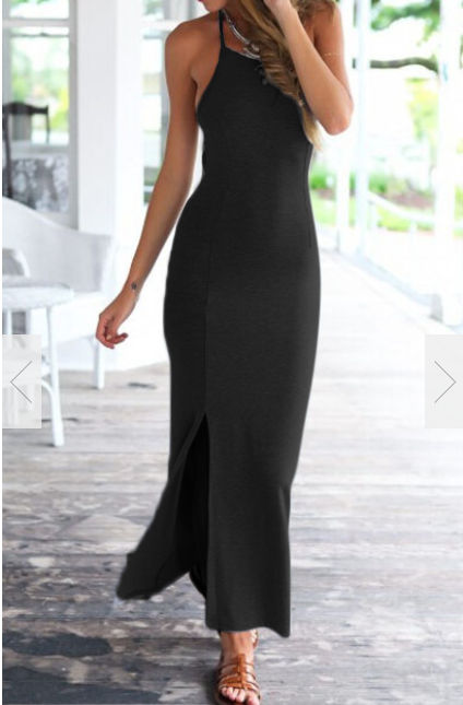 Spaghetti Strap Split Backless Solid Slim Beach Dress - May Your Fashion - 1